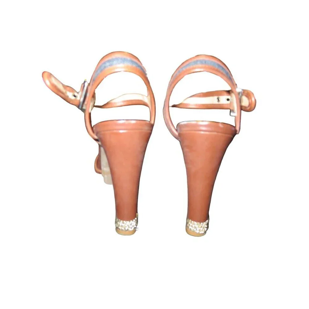 Antonio Melani Joey Denim & Italian Leather Embellished Rhinestone Heel Tips siz